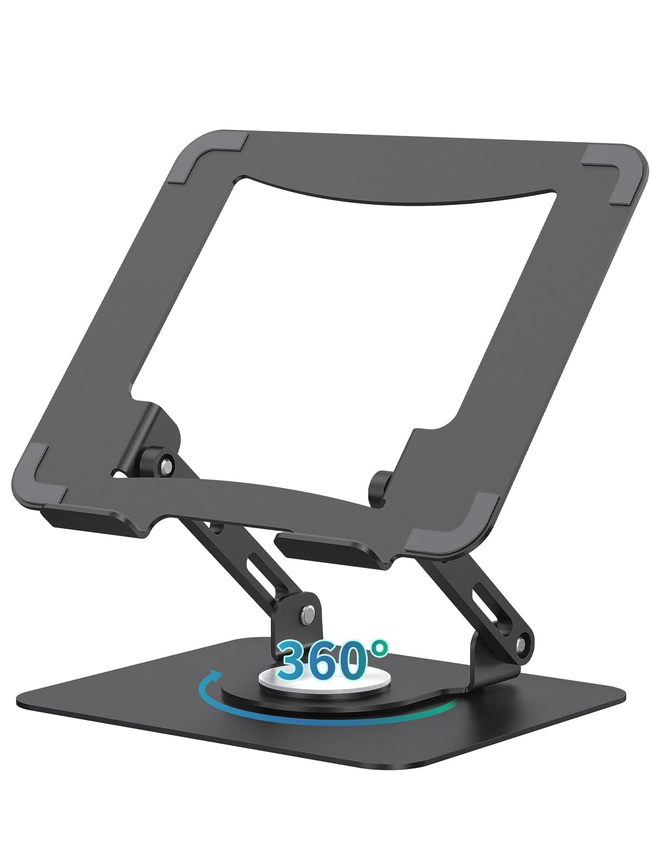 360 Rotating Laptop Stand  Computer Riser For Desk Adjustable Height Multi-angle Metal Holder Foldable Portable Notebook Elevating Base Office & Home Black