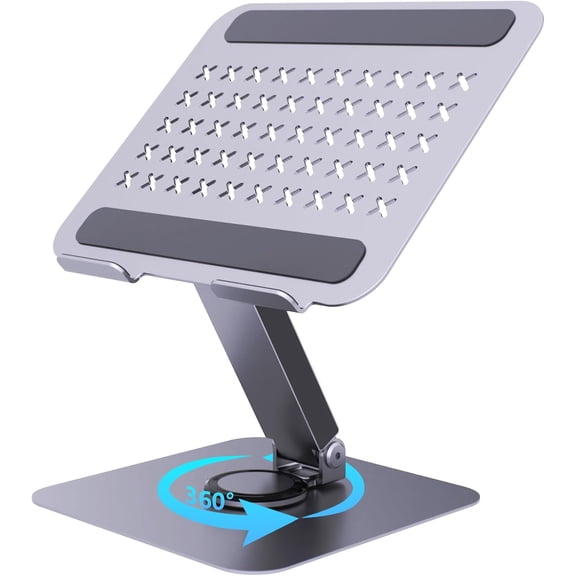 360 Rotating Laptop Stand, Foldable Aluminum Ergonomic Riser | Supports 22 lbs, Fits 10-17" Devices, Posture Support, For Desk Meetings & Remote Workers