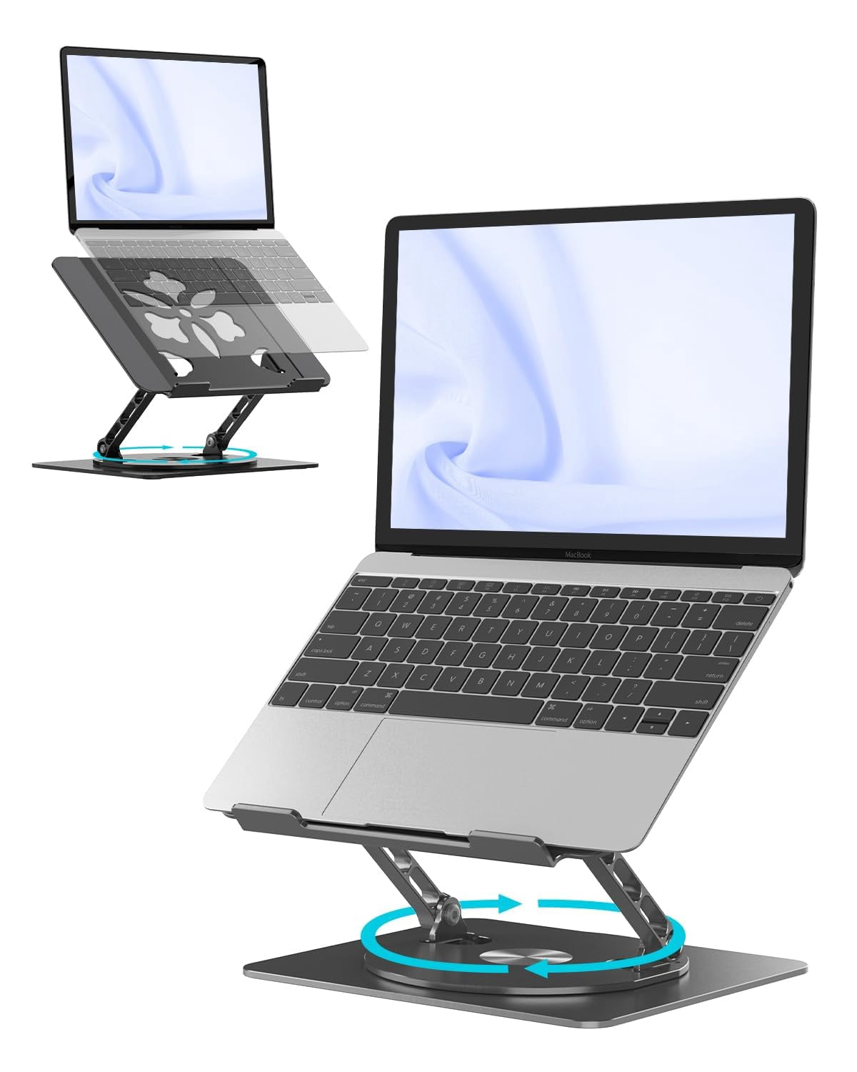 360° Rotating Laptop Stand For Desk | Adjustable  Foldable Portable Aluminum Riser Compatible With Macbook & All Laptops 10-16 Inch Black