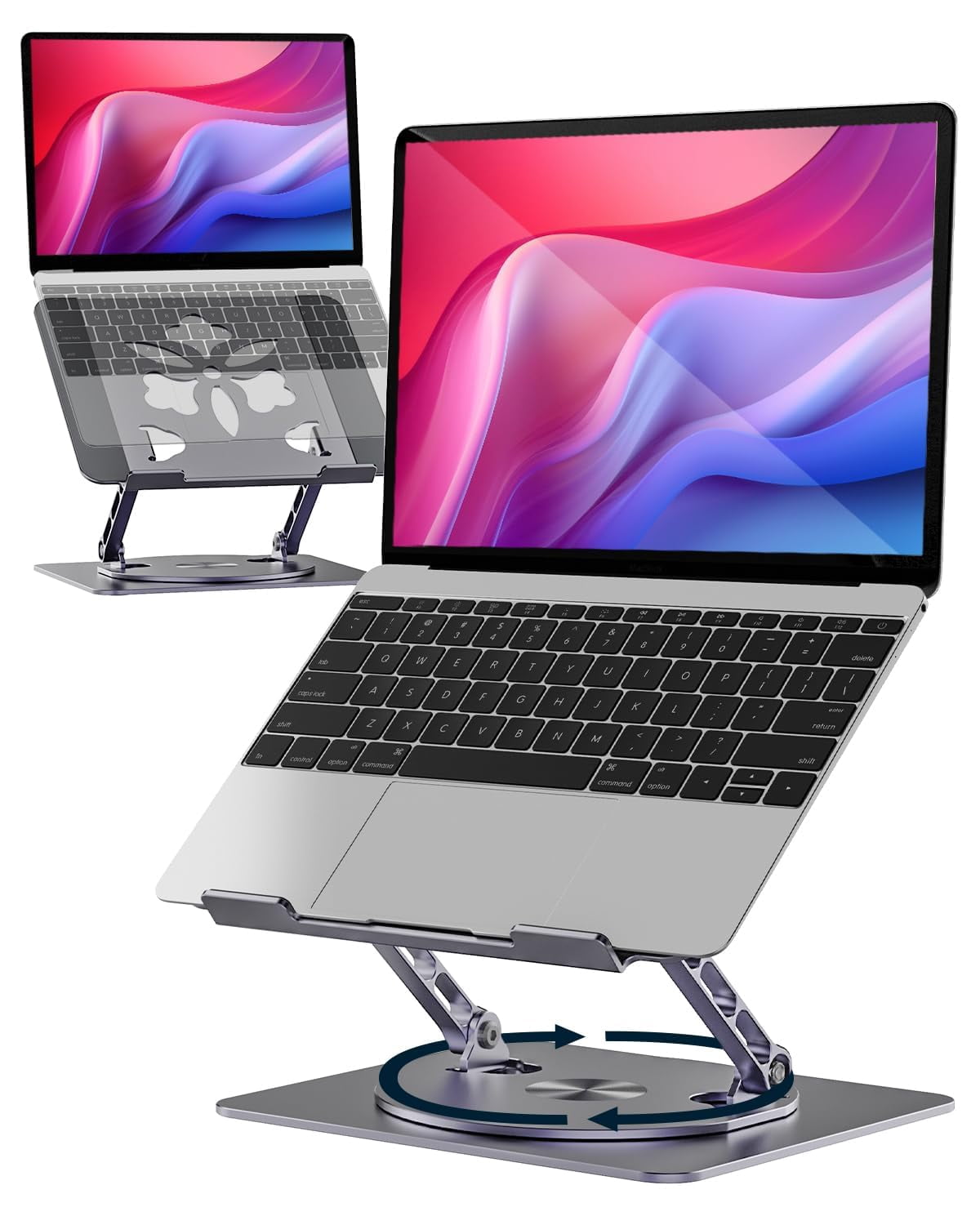 360° Rotating Laptop Stand For Desk | Adjustable  Foldable Portable Aluminum Riser Compatible With Macbook & All Laptops 10-16 Inch Gray
