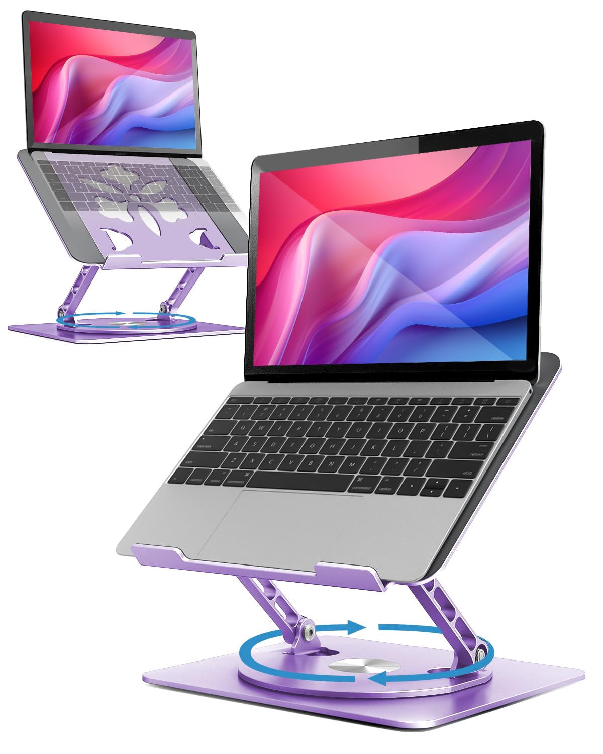 360° Rotating Laptop Stand For Desk | Adjustable  Foldable Portable Aluminum Riser Compatible With Macbook & All Laptops 10-16 Inch Purple