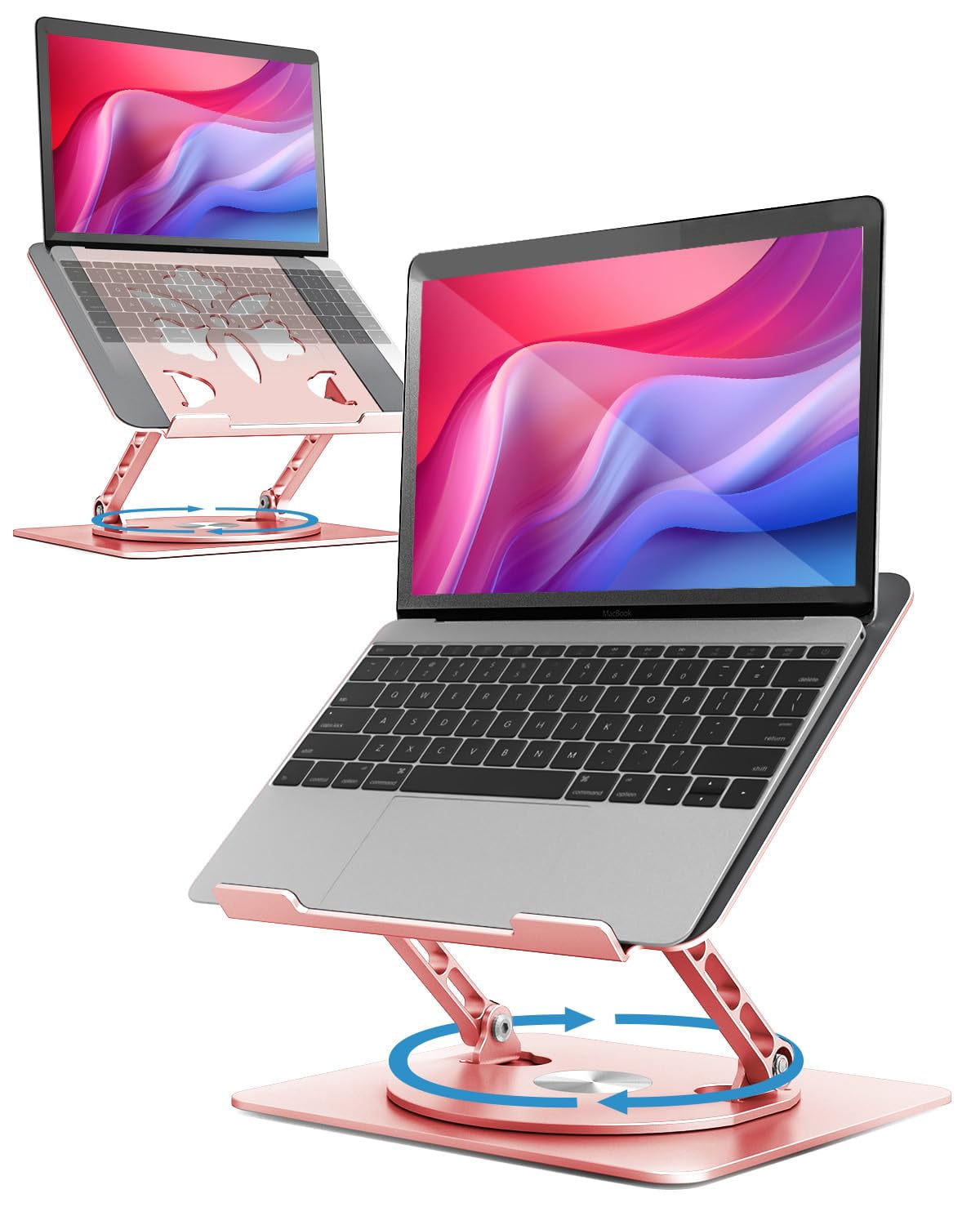 360° Rotating Laptop Stand For Desk | Adjustable  Foldable Portable Aluminum Riser Compatible With Macbook & All Laptops 10-16 Inch Rose