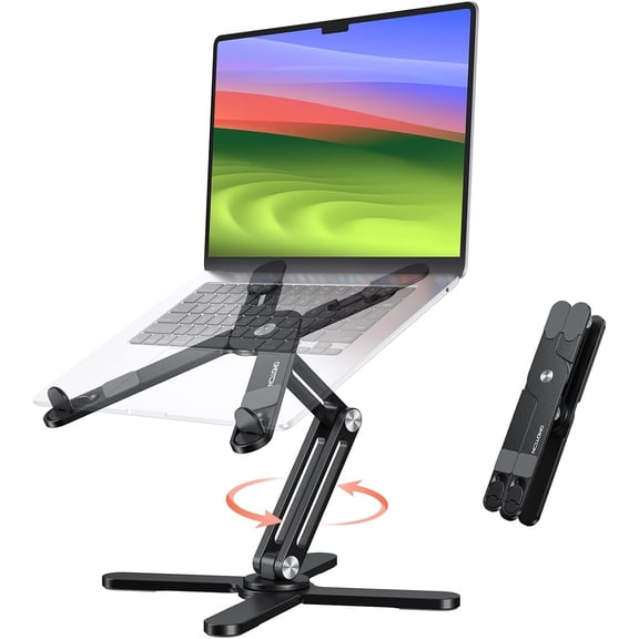 360 Rotating Laptop Stand Riser for Desk, Ergonomic Foldable Computer Stand with Adjustable Height Angles for MacBook All Laptops up to 16 Inch (Black)