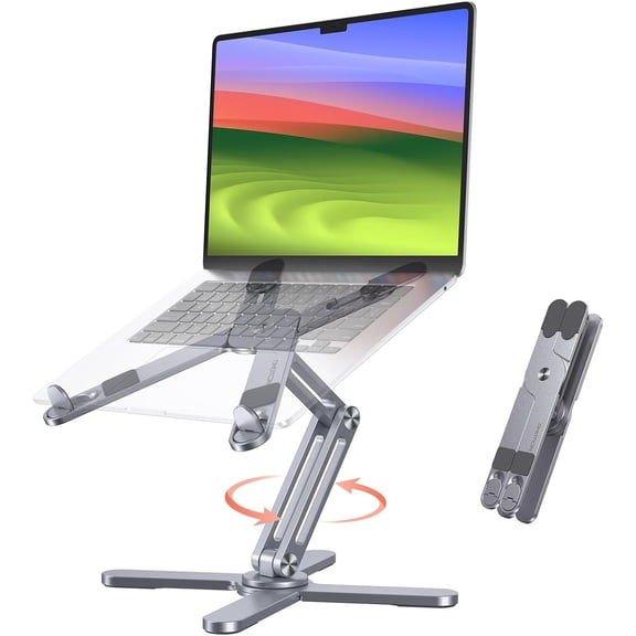 360 Rotating Laptop Stand Riser for Desk, Ergonomic Foldable Computer Stand Adjustable Height Angles for MacBook All Laptops up to 16 Inch (Space Grey)