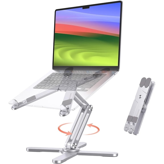 360 Rotating Laptop Stand Riser for Desk, Ergonomic Foldable Computer Stand Adjustable Height Angles for MacBook All Laptops up to 16 Inch (Silver)