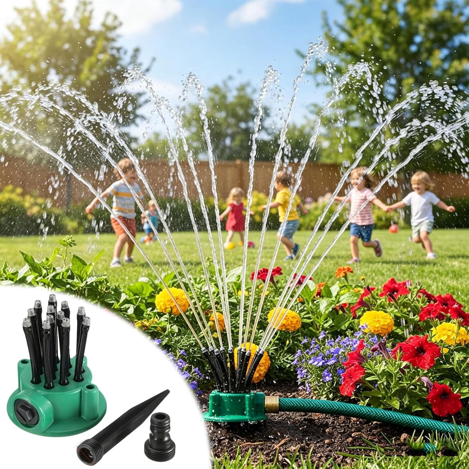 360° Rotating Lawn Sprinkler, Lawn Sprinkler Rotating Multi-Arm Garden Sprinkler, Automatic Water Sprinkler for Yard, with 12 Flexible Nozzles, Outdoor Sprinkler for Children and Pets (2Pcs)