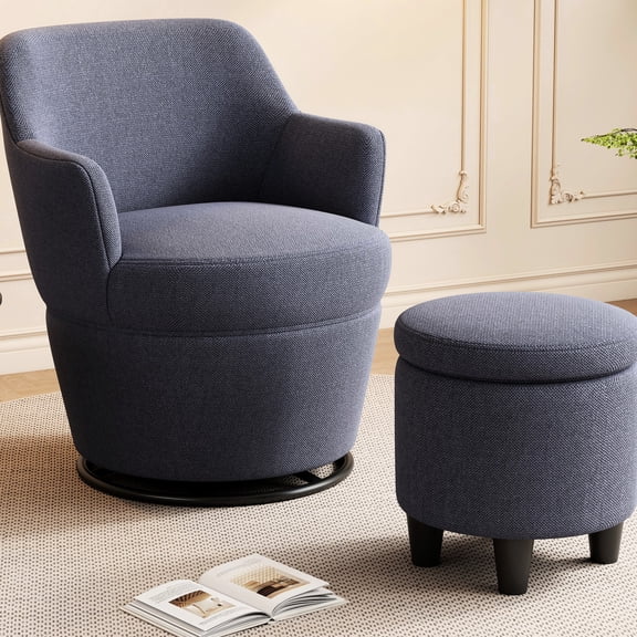 360° Rotating Lounge Sofa with Ottoman | Used in Living Room & Library | High - Quality Frame | Comfortable Backrest Design