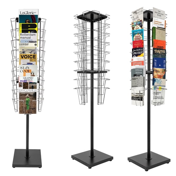 360 Rotating Magazine Rack Holder 36 Pockets Floor Standing Brochure Display Stand for Retail Store Office Trade Show, Organizer Comics Books Flyers Pamphlets, Black