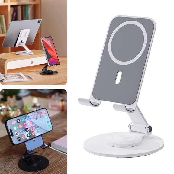 360° Rotating Magnetic Desk Phone Stand for MagSafe, Tilt Adjustable Non-Slip Holder, Office Desk Accessory for 12-17 Series & Android Devices (Charger Not Included)