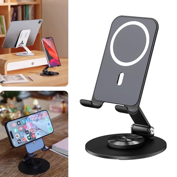 360° Rotating Magnetic Desk Phone Stand for MagSafe, Tilt Adjustable Non-Slip Holder, Office Desk Accessory for 12-17 Series & Android Devices (Charger Not Included)