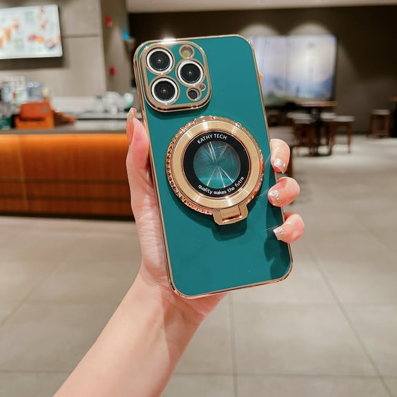 360 Rotating Magnetic Invisible Stand Case for iPhone XR, Compatible with MagSafe Luxury Plating Shockproof Slim Thin Protective Phone Case Cover for iPhone XR - Darkgreen