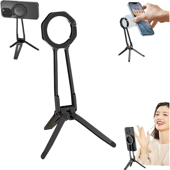 360° Rotating Magnetic Phone Stand, Multi Angle Tri Fold Cell Phone Holder, Magnetics Phones Tripod Stands, Handheld Phones Grip, Smartphone Mini Tripod