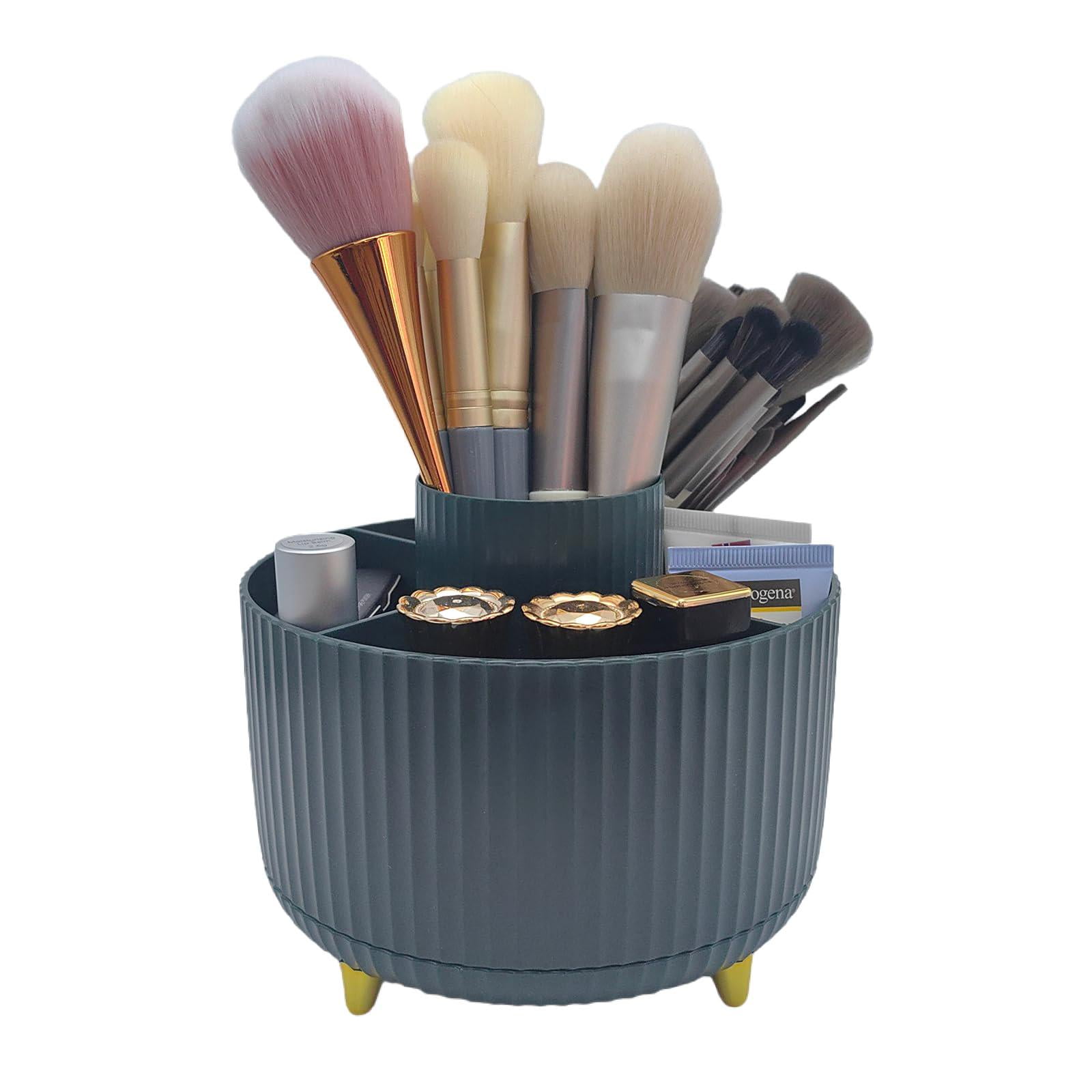 360 Rotating Makeup Brush Holder, Makeup Desk Organizer with 5 Slots