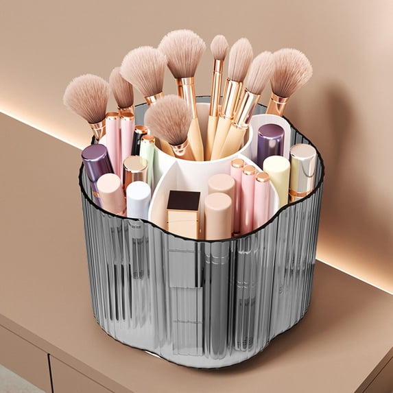 360° Rotating Makeup Brush Holder with Lid – 6-Slot Clear Acrylic Organizer for Vanity, Bathroom & Countertop, Dustproof Spinning Cosmetic Storage Display Case
