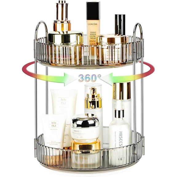 360 Rotating Makeup Organizer, 2 Tier Lazy Susan Bathroom Counter Organizer, Skincare Organizers, Spinning Perfume Organizer & Vanity Organizer Countertop (Classic Grey, 2 Tier)