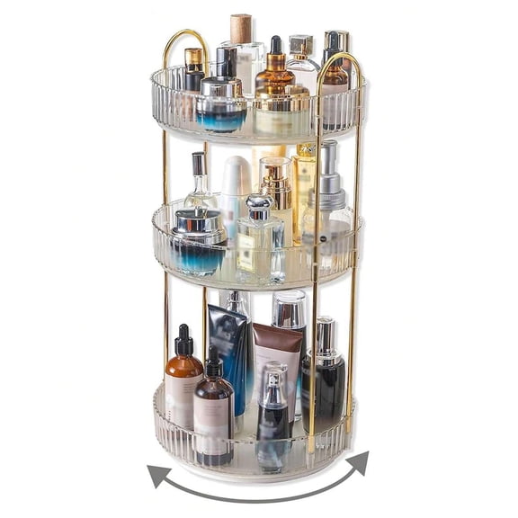 360 Rotating Makeup Organizer 3-Tier Adjustable Skincare Storage Rack Spinning Perfume Holder Large Capacity Cosmetic Vanity Display Case Clear