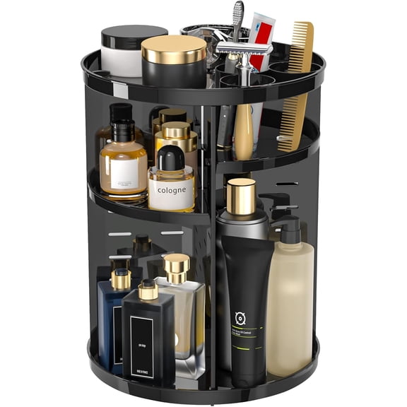 360 Rotating Makeup Organizer with 8 Adjustable Layers, DIY Spinning Cosmetic Storage Carousel, Large Capacity Skincare Perfume Holder with Brush Tray for Vanity & Bathroom Countertop