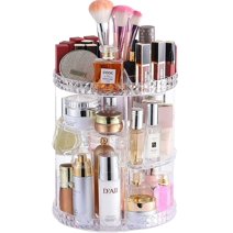 360 Rotating Makeup Organizer, Adjustable Bathroom Makeup Spinning Storage Holder, Large Capacity Carousel Cosmetics Display Cases for Vanity, Skincare, Countertop Organization, Clear