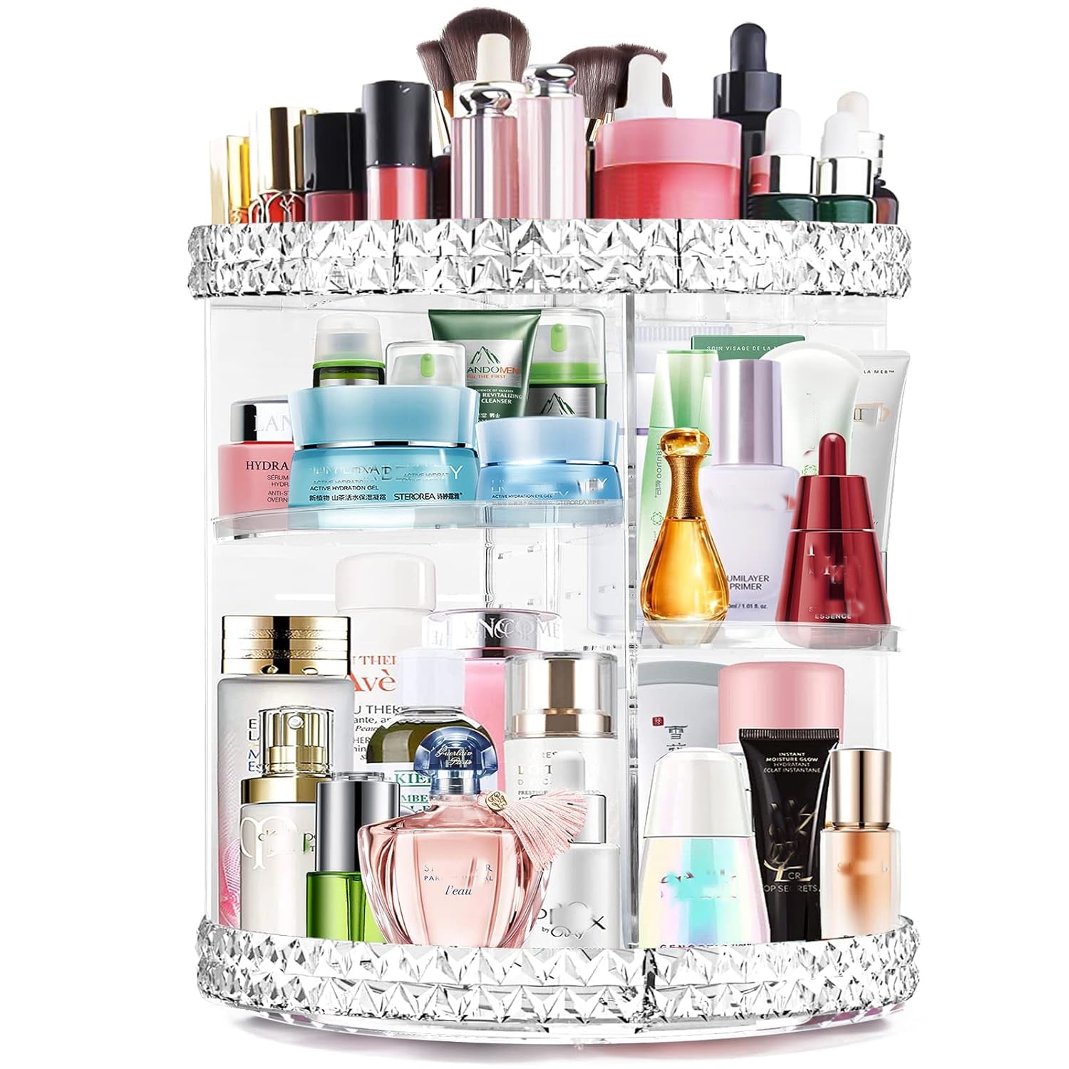 360 Rotating Makeup Organizer, Adjustable Storage Large Capacity Makeup Display Case Clear Acrylic Perfume Organizer Container for Cosmetic Brushes Lipsticks