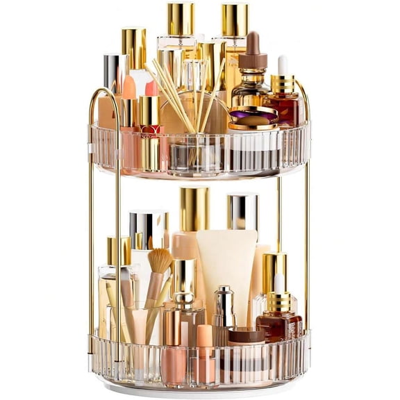 360° Rotating Makeup Organizer, Bathroom Make Up Spinning Holder Rack, Large Capacity Cosmetics Storage Vanity Shelf Countertop, Fits Cosmetics, Perfume, Skincare, Lipsticks