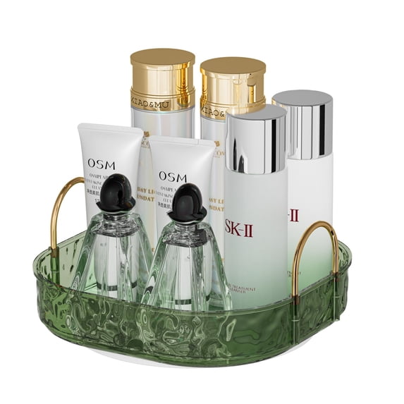 360 Rotating Makeup Organizer, Bathroom Make Up Spinning Holder Rack, Large Capacity Cosmetics Storage Vanity Shelf Countertop for Bathroom, Kitchen, Dresser 1 Tier Green