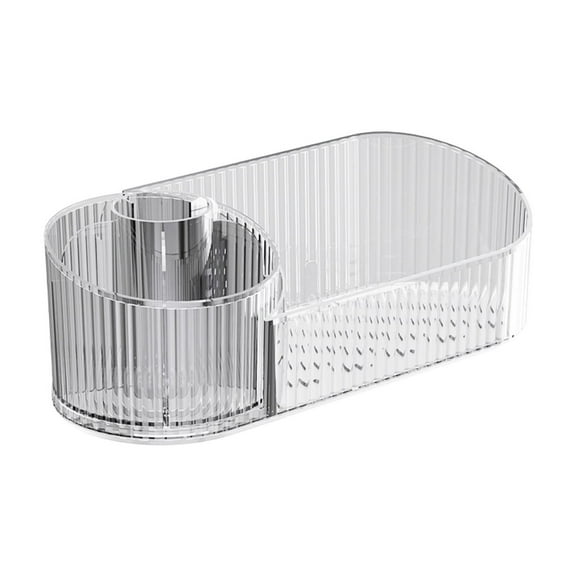 360° Rotating Makeup Organizer | Clear Cosmetic Storage Tray for Brushes, Lip Gloss, and Accessories | Desktop Vanity Organizer for Home and Office