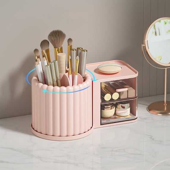 360 Rotating Makeup Organizer, Large Capacity Cosmetic Storage Caddy with Brush Holder for Vanity Bathroom Countertop, 9.25 Inch, Sturdy