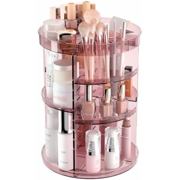 360 Rotating Makeup Organizer with Lipstick Slots, 8 Adjustable Layers Spinning Skincare Organizers, Large Capacity Desk Storage, Carousel Cosmetic Shelf for Vanity Bathroom Countertop