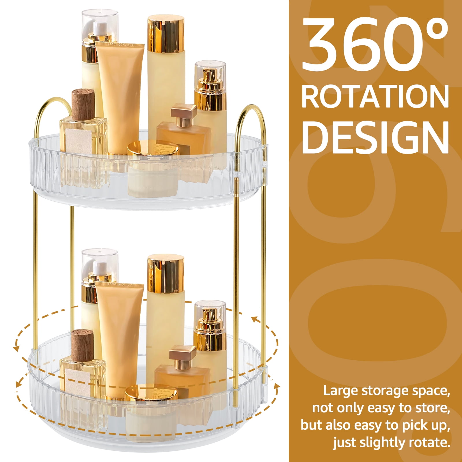 360 Rotating Makeup Organizer with Metal Holder Large Capacity Makeup