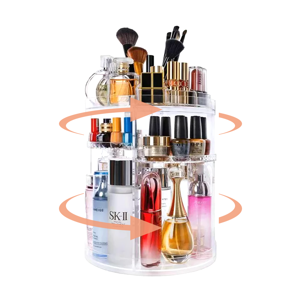 shuang qing 360° Rotating Makeup Organizer, High-Capacity Bathroom  Countertop Vanity Organizers, 2 Tier Spinning Skincare Storage, for