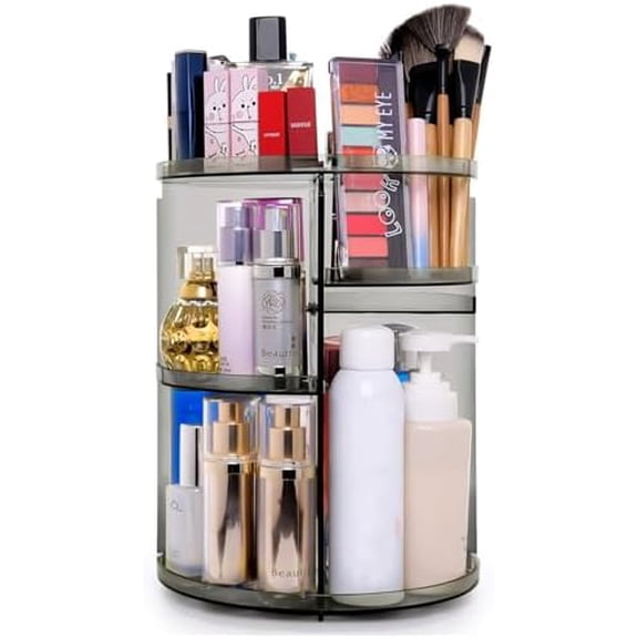 360 Rotating Makeup Organizer, Spinning Skincare Organizer,Cosmetic Display Case with Brush Holder Perfume Tray, Multi-Function Storage Carousel for Vanity Bathroom Countertop