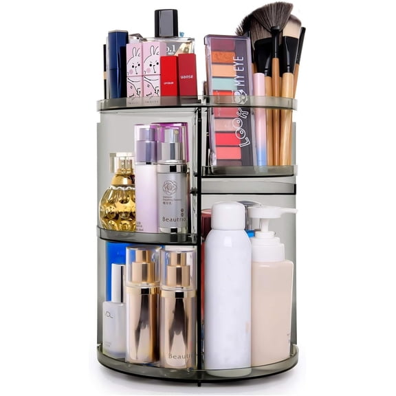 360 Rotating Makeup Organizer, Spinning Skincare Organizer, Display Case with Brush Holder Perfume Tray, Multi-Function Storage Carousel for Bathroom Countertop