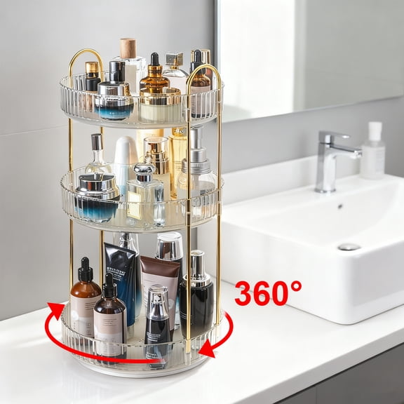 TeqHome 360° Rotating Makeup Organizer for Vanity 3 Tier Bathroom Counter Organizers and Storage 55lbs Load Spinning Perfume Organizer & Vanity Organizer White
