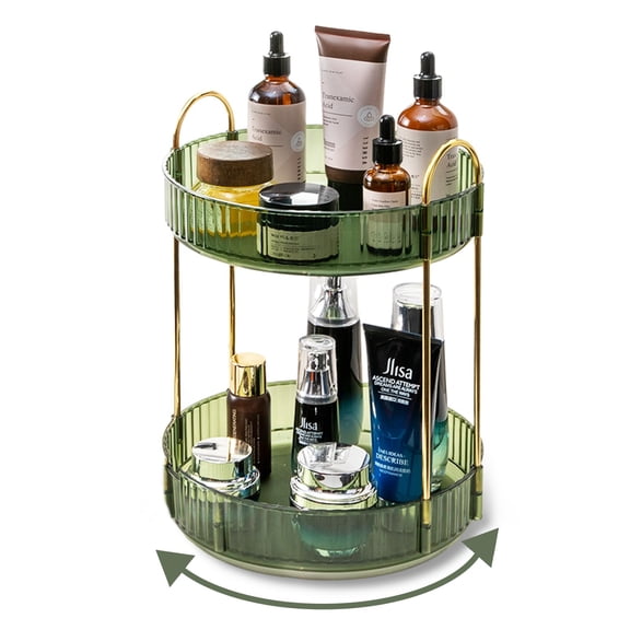 NUBILY 360 Rotating Makeup Organizer for Vanity,2 Tier Large Capacity Skincare Organizers,Bathroom Counter Organizer, Spinning Perfume Organizer & Vanity Organizer (Green-2 Tier)