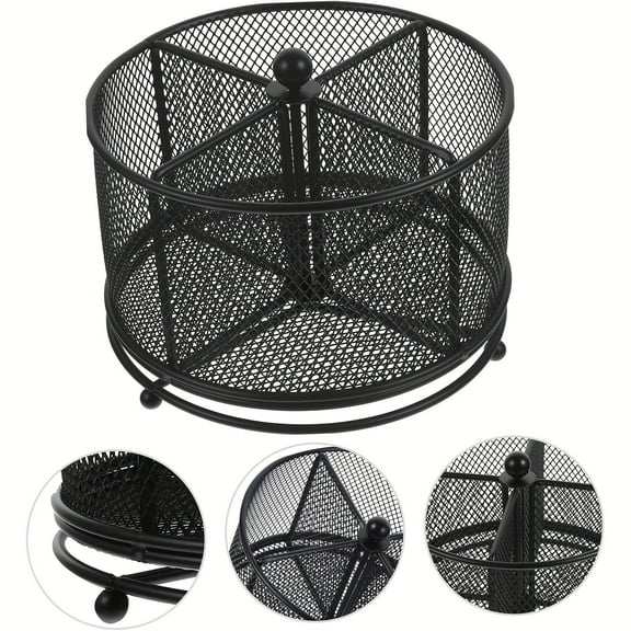 360 Rotating Mesh Desk Organizer: Large Capacity Storage with 4 Compartments for Knives, Forks, Spoons, and Napkins - Contemporary Metal Design