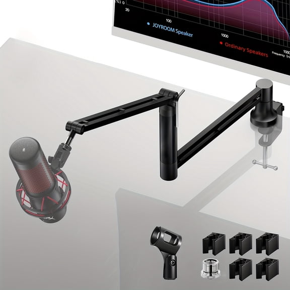 360° Rotating Microphone Boom Arm - Desk Mount with Foldable Design, 3/8" to 5/8" Screw Adapter, Ideal for Live Streaming, Gaming, Podcasting, Radio, Adjustable Microphone Stand