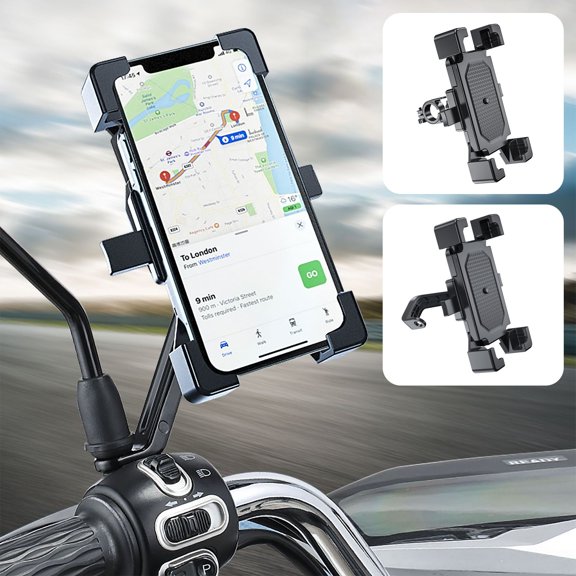360° Rotating Motorcycle Bicycle Phone Mount Holder, Universal ABS Handlebar Bracket for 4.5-6.3 inch Smartphones, One-Hand Operation Auto-Lock Navigation Stand with Anti-Shock Grip for Bike MTB
