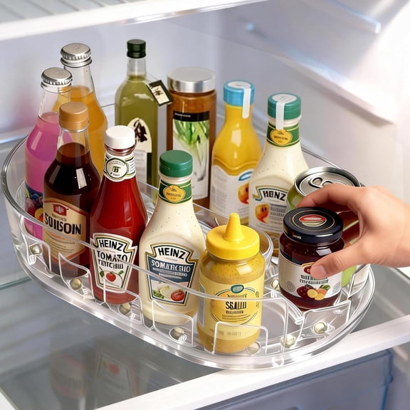 360Rotating Organizer, Lazy Susan for Refrigerator, 13x8.5 Inch Kitchen Organizer for Fridge, Cabinet, Clear