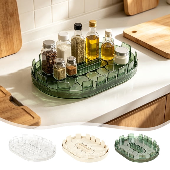 360 Rotating Oval Turntable Organizer with Adjustable Dividers for Fridge Condiment Bottles Kitchen Counter Spice Jars
