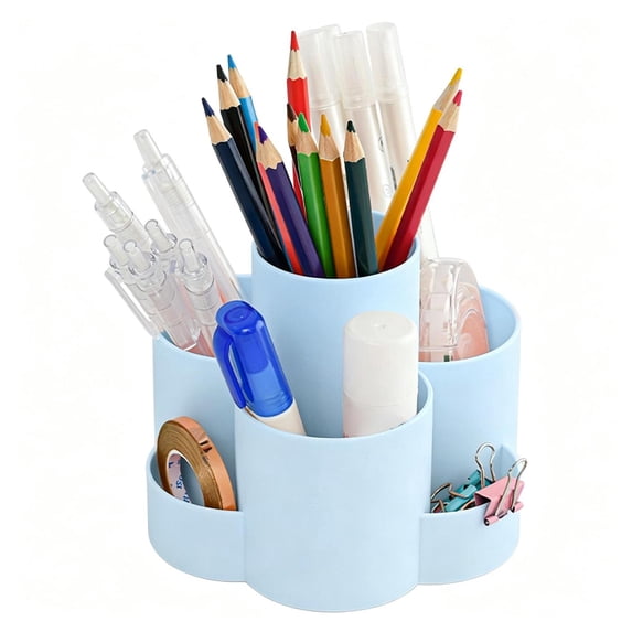360° Rotating Pen Holder, 7 Compartments Desk Organizer Large Capacity Pencil Cup for Classroom Dormitory Office Makeup Brushes,Light Blue