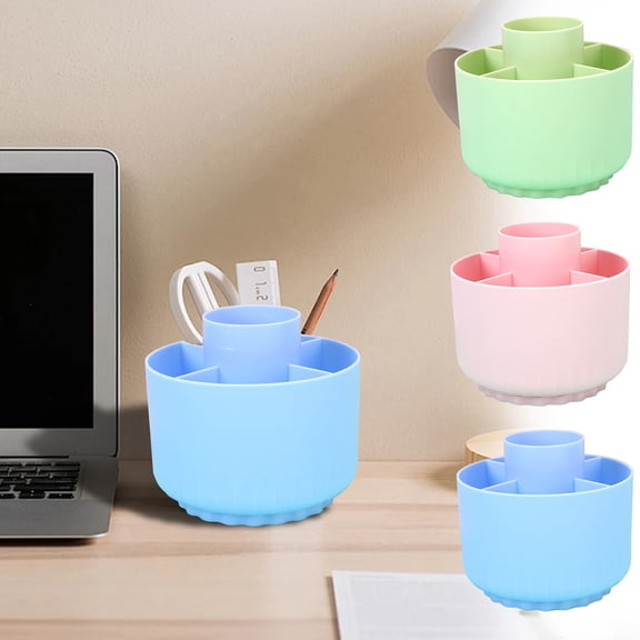360° Rotating Pen Holder Organizer | Plastic Desktop Storage Box for Office Home | Multi-Compartment Large Capacity | Green Blue Pink | 4.72x4.33x4.33in | Durable Modern Design