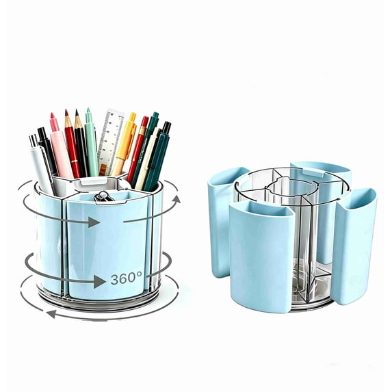 360° Rotating Pen Holder for Desk, Detachable Pencil Holder Pen Organizer, Plastic Pencil Cup Caddy with 5 Slots for Home Office Supplies, Green