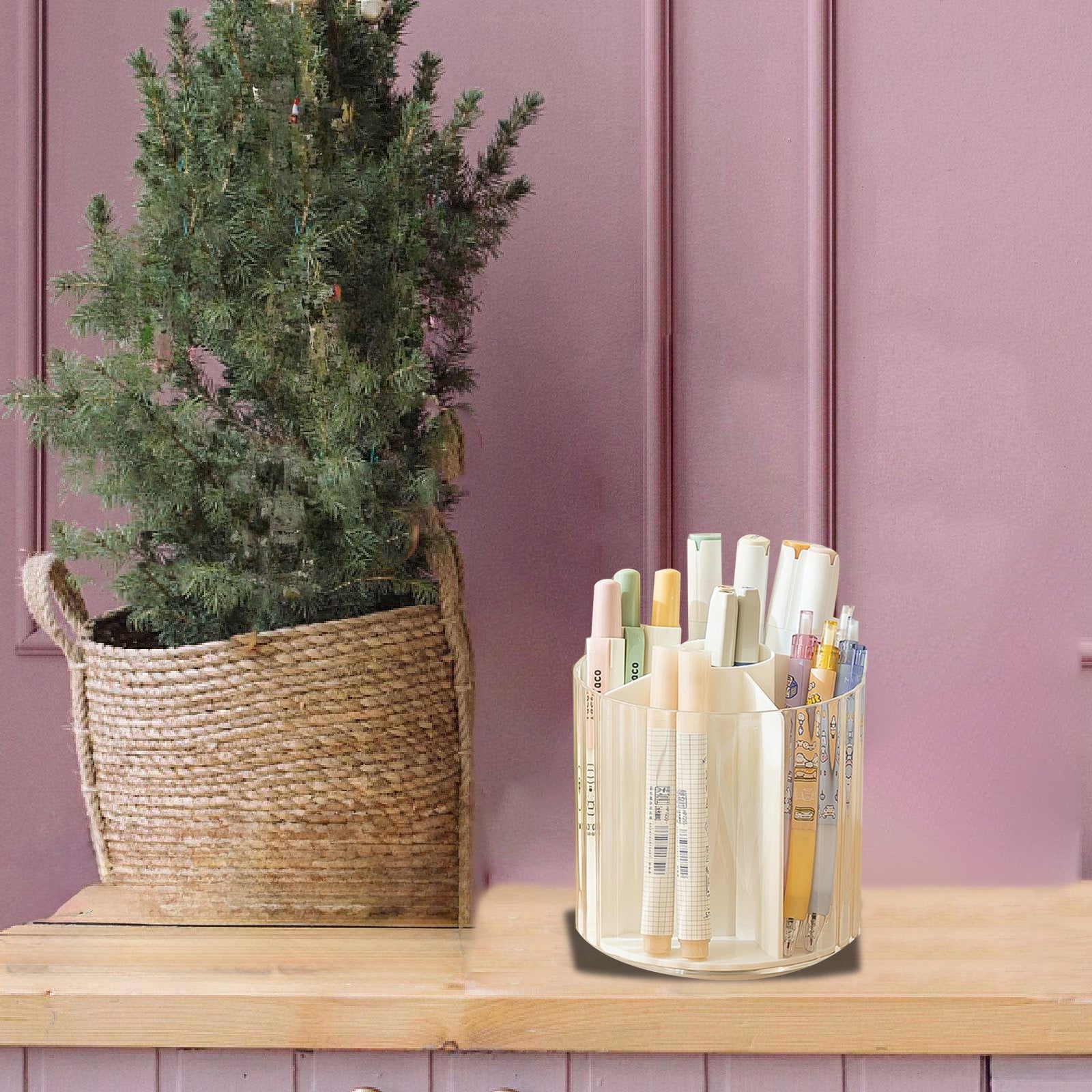 360 Rotating Pencial Holder Compartments Clear Markers Organizer For