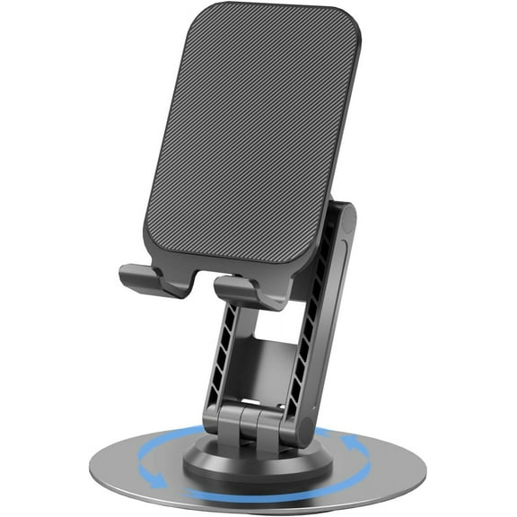 360°Rotating Phone Holder for Desk, Portable & Foldable Cell Phone Stand for Office & Home, Angle & Height Adjustable Tablet Stand for All Smartphones, iPhone, iPad, Switch, Tablet - Black