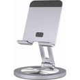 thumbnail image 1 of 360 Rotating Phone Stand for Desk, Dual-Adjustable Foldable Aluminum Desktop Phone Holder Compatible with iPhone 16 15 14 13 12 11 Series, iPad-Mini, 4-8" All Phones (Silver), 1 of 16
