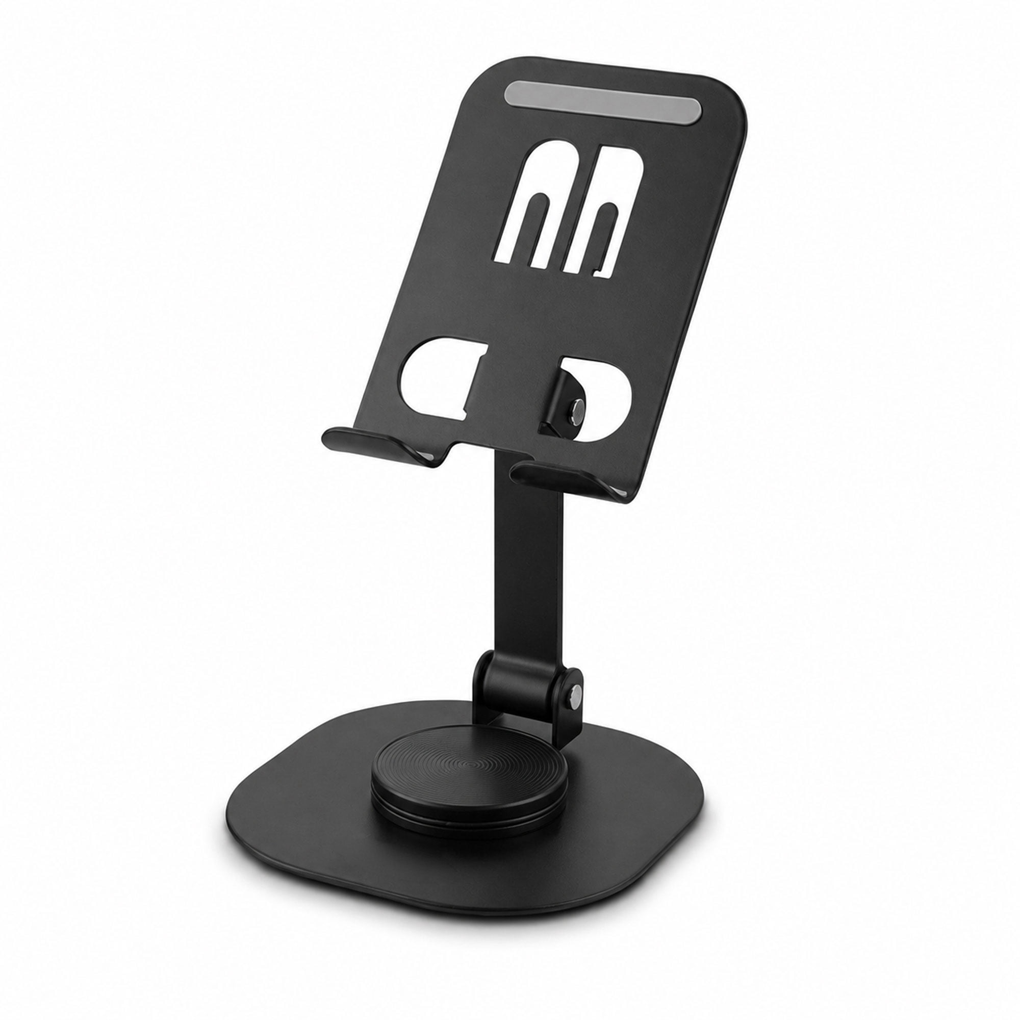 360° Rotating Phone & Tablet Stand, Foldable Metal Desk Holder with 180° Tilt, Portable Anti-Slip Stand for iPhone, Samsung, iPad, Tablets, Video Calls & Streaming, Black