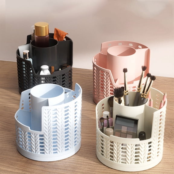 360 Rotating Plastic Desk Organizer Pen Holder With Compartments and Note Tray for Students Office Desktop Storage and Makeup Brushes