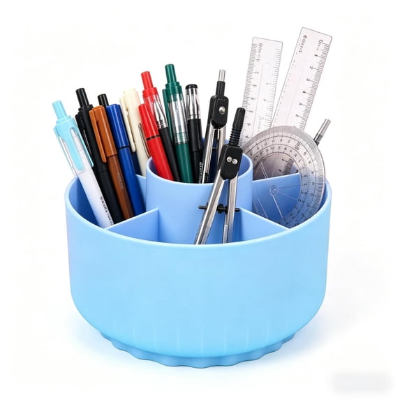 360 Rotating Plastic Desk Pen Organizer with 5 Slots, Dual-Purpose Art Supply Pencil Cup for Office, Home(Blue)