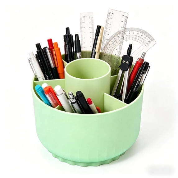 360 Rotating Plastic Desk Pen Organizer with 5 Slots, Dual-Purpose Art Supply Pencil Cup for Office, Home(Green)