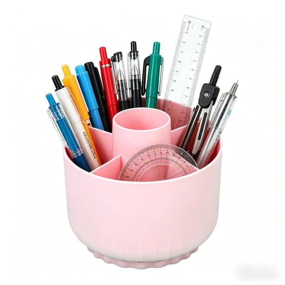 360 Rotating Plastic Desk Pen Organizer with 5 Slots, Dual-Purpose Art Supply Pencil Cup for Office, Home(Pink)